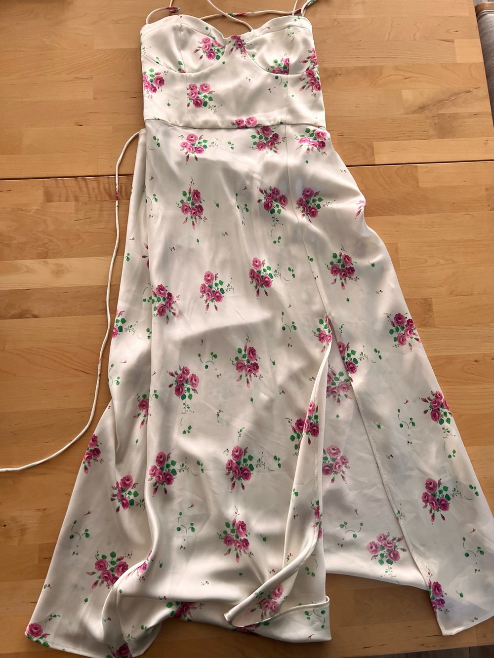 Zara White Maxi Skirt with Pink Floral Print